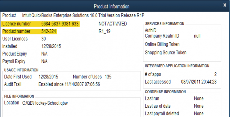 how do i locate validation code for quickbooks 2016