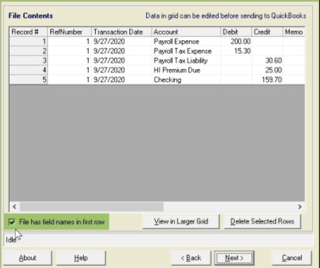 import data into quickbooks from csc